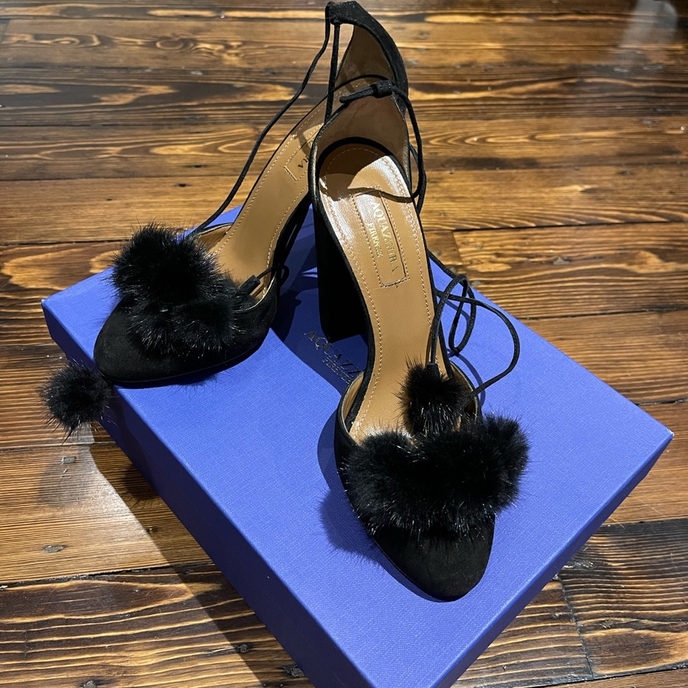 Aquazzura Black PomPom Shoes
